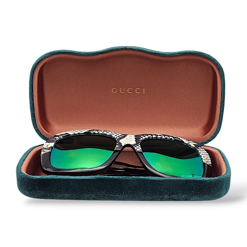 Gucci Snake Print Sunglasses with Green Lenses
